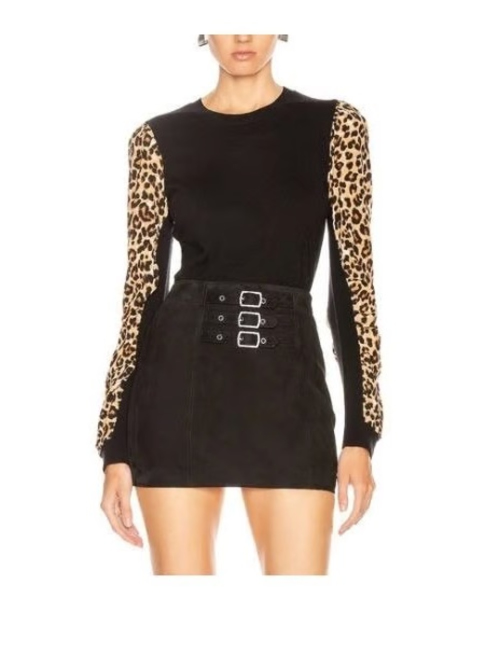Veronica Beard Black Merino Wool Sweater Leopard Print Puff Sleeve 25601 - Picture 5 of 10